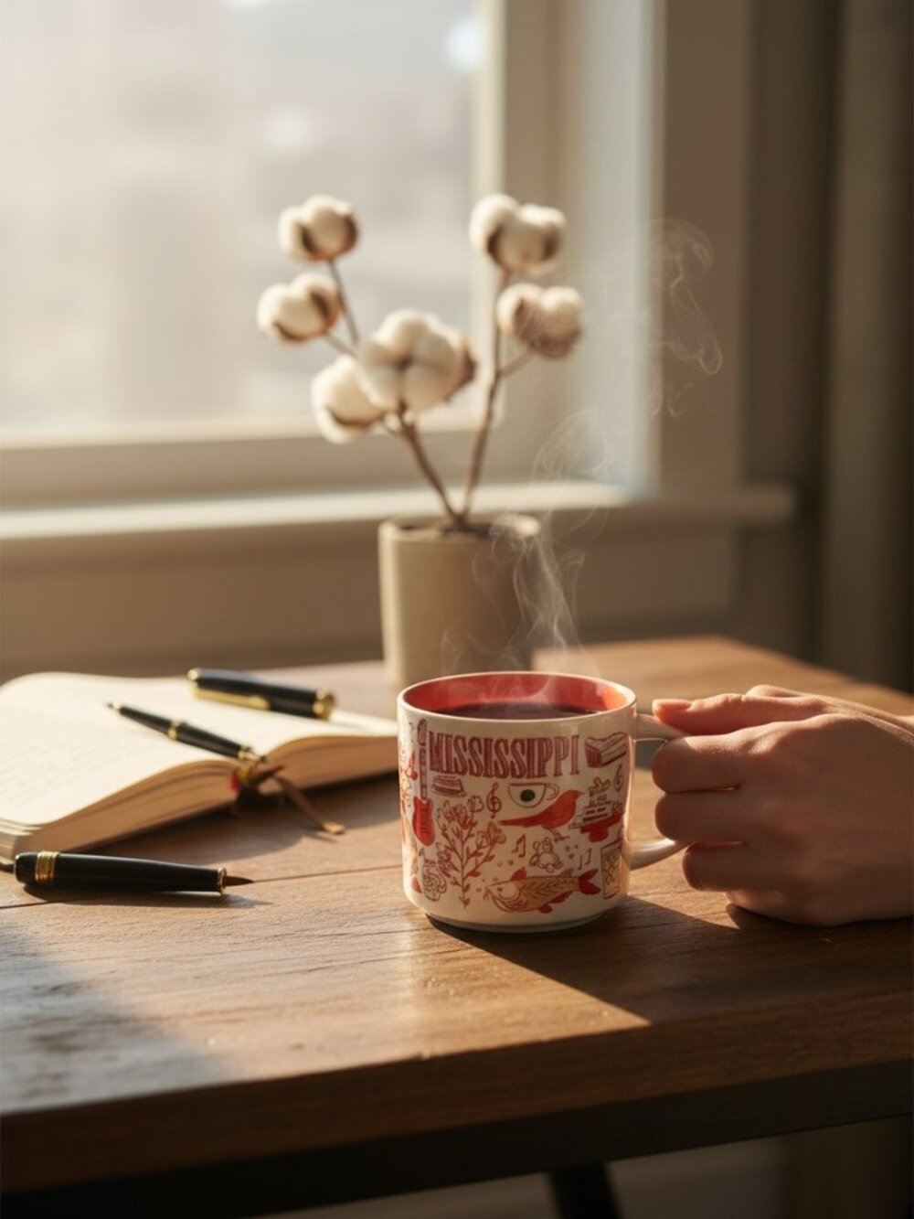 Starbucks Mississippi Themed Ceramic Mug With Red Interior Illustrated Design
